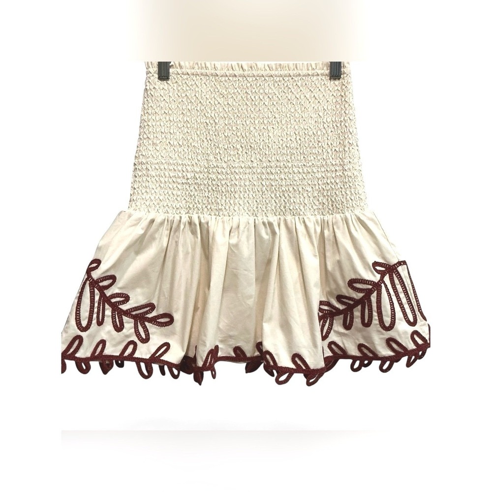 CABALLERO Nadine Cream Smocked Waist Flouncy Cotton Mini Skirt XS $198
